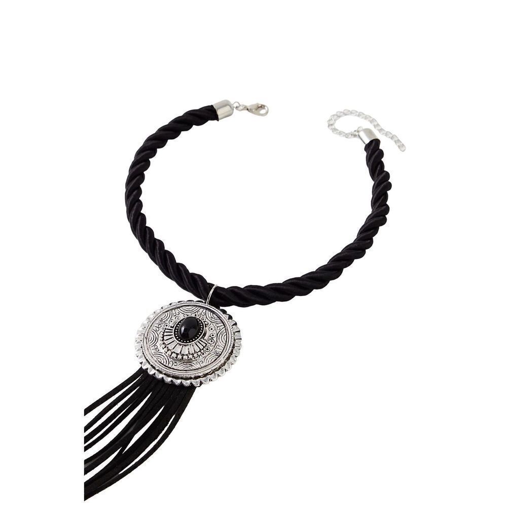 Free People Women's Silver Metal with Black Stone Concho Bolo Tie Necklace
